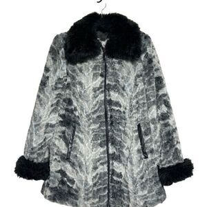 Dennis Basso Sterling Black and Grey Faux Fur Shearling Coat Size XXS